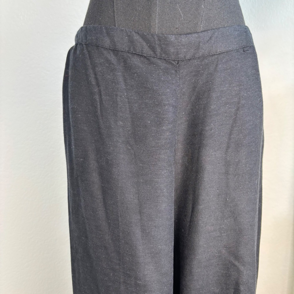 Midnight Sky Black Linen Blend Wide Leg Crop Pants White Lace Hem, Large Lagen - Picture 16 of 16